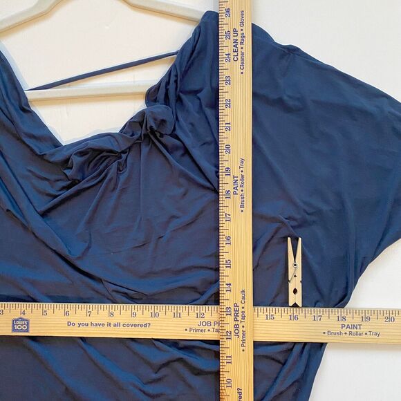 AKIRA Chicago Red Label Womens Sz M Blue Faux Suede Blouse Open Back Dolman Slve - Picture 10 of 11